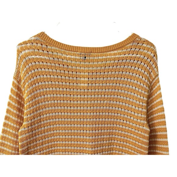 NEW Talbots Womens Size Small Gold & White Striped Open Knit Mixed Yarn Sweater - Picture 5 of 7